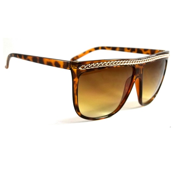 Vintage Oversized Sunglasses Chain Square Frame - Picture 2 of 3